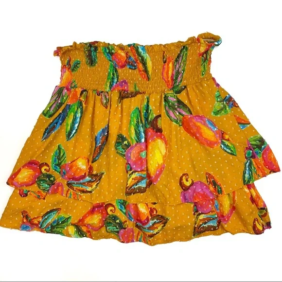 Farm Rio x Anthropologie Savana Tiered Fruit Print Skirt Size Large NWT